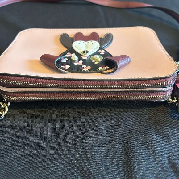 Kate Spade PinkFront & Burgundy back Leather Puppy Crossbody Bag So Cute New Tag - Picture 10 of 10